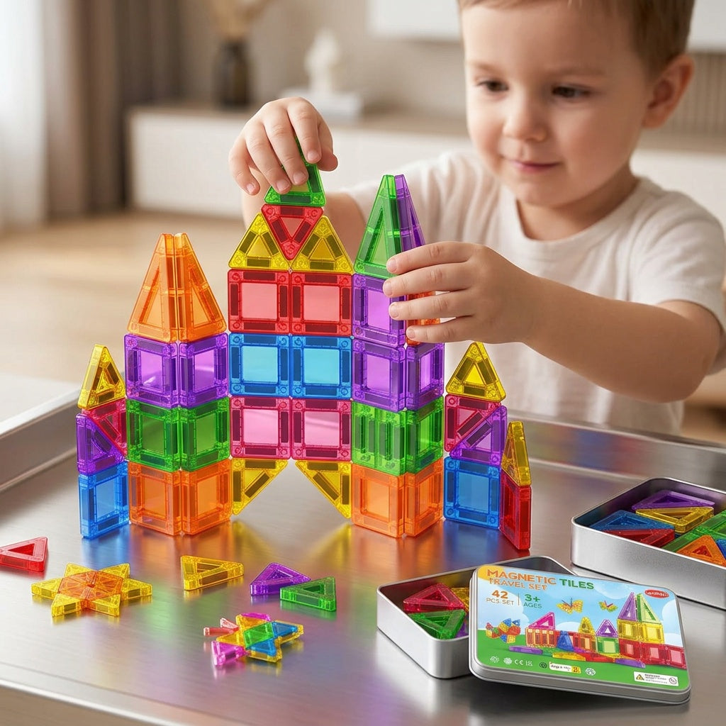 Magnetic Tiles Travel Set - Portable Building Blocks